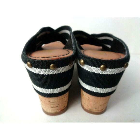 CROWN VINTAGE 9M Anthropologie Black White Elastic Slide Wedge Sandals Shoes - Picture 4 of 8
